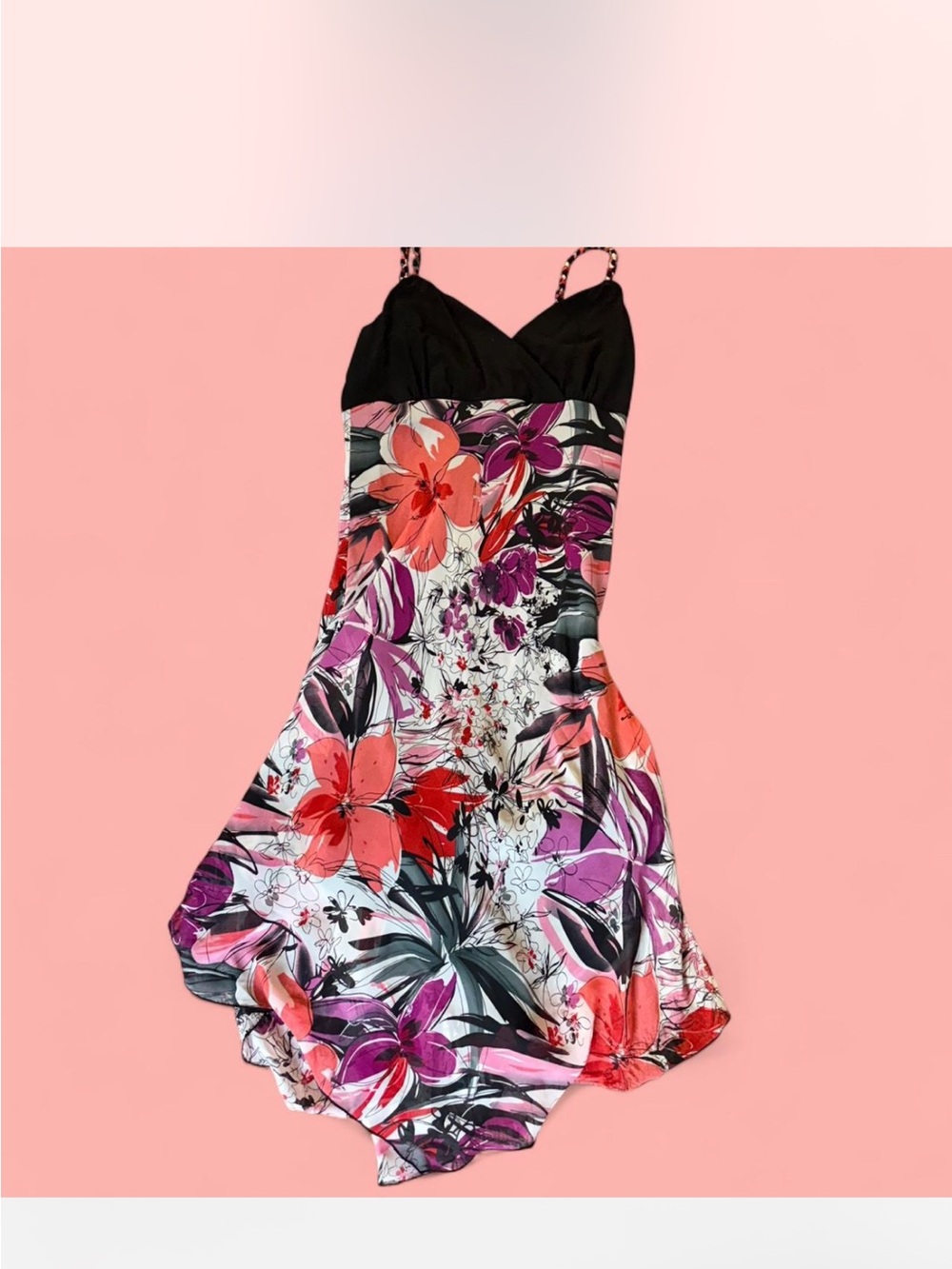 Scarlett Black Dress with Braided Floral Strap Detail